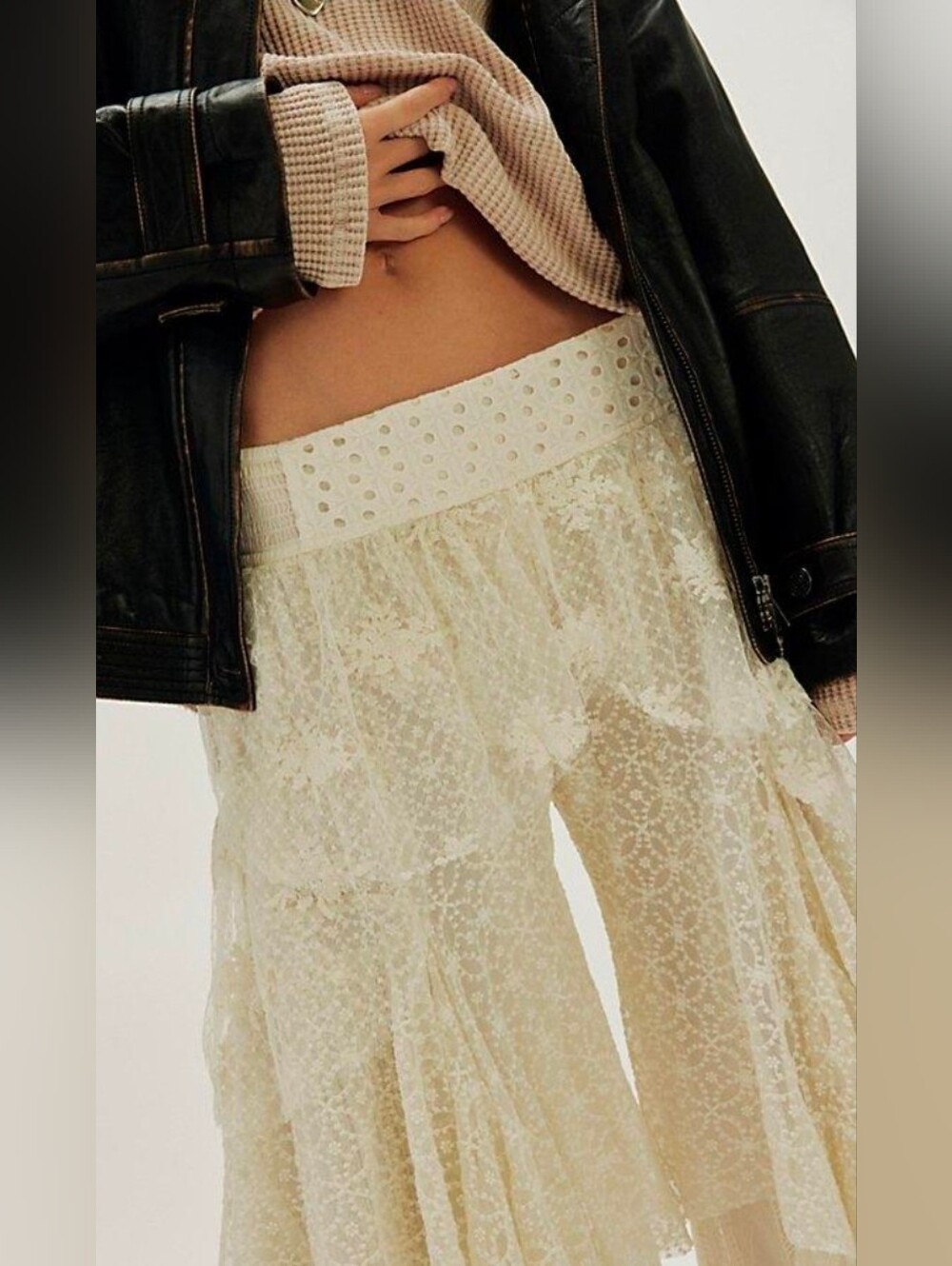 Free People Florence Lace Tiered Ivory Fairy Pants - Picture 4 of 4